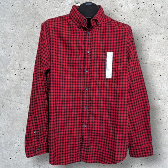 GOODFELLOW Red Black Plaid Button Up Shirt Buffalo Check Men's Size Large NEW - Picture 1 of 7